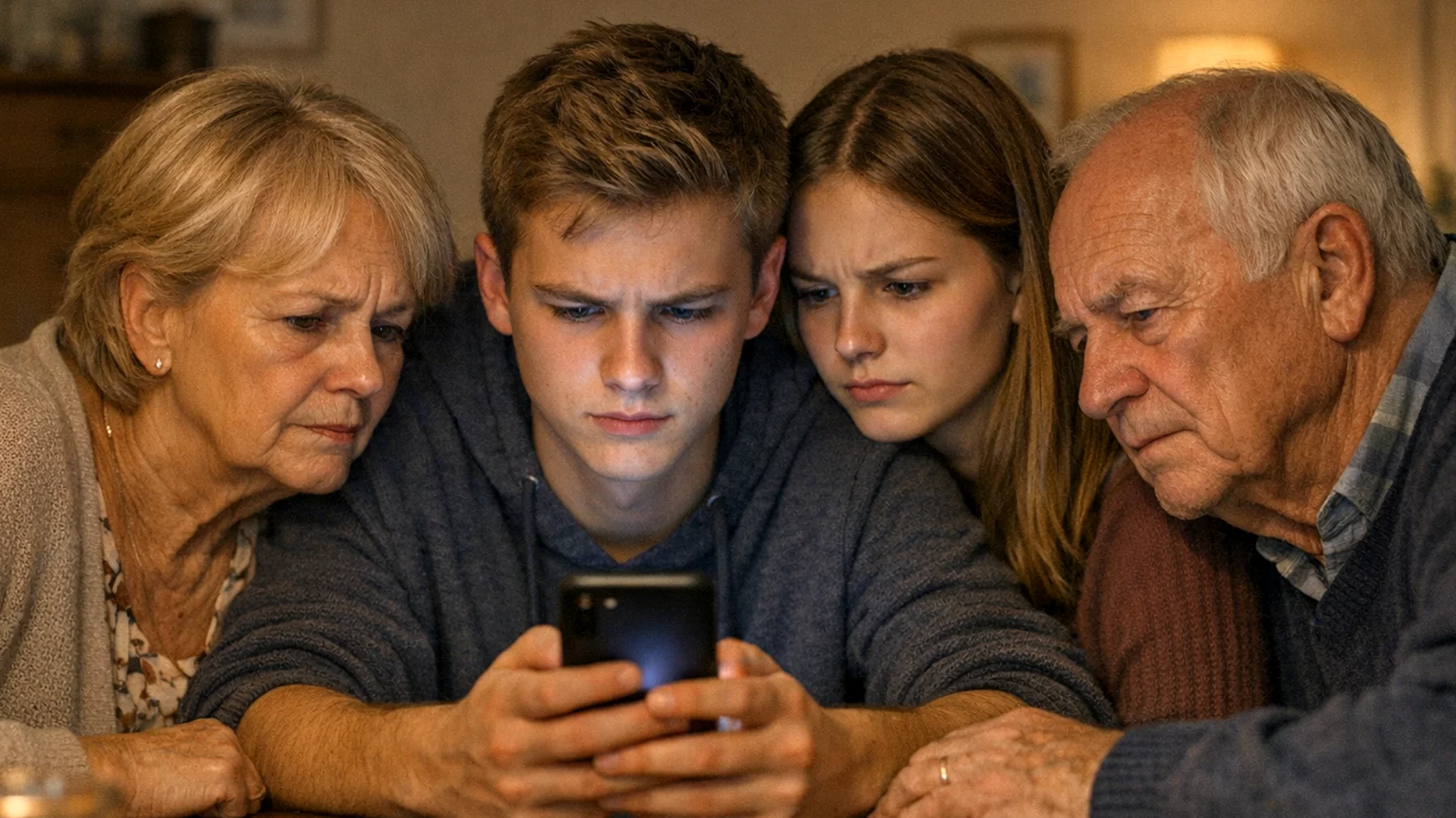 Die Großeltern beobachten mit wachsender Sorge, dass ihre Enkelkinder im Jugendalter Social Media auf eine riskante und unkontrollierte Weise nutzen: Sie teilen persönliche Informationen mit Fremden, nehmen an gefährlichen Online-Challenges teil und sind möglicherweise Cybermobbing ausgesetzt. Die Großeltern fühlen sich technologisch überfordert und wissen nicht, wie sie das Thema ansprechen sollen, ohne eine Abwehrreaktion oder völligen Rückzug der Jugendlichen auszulösen."