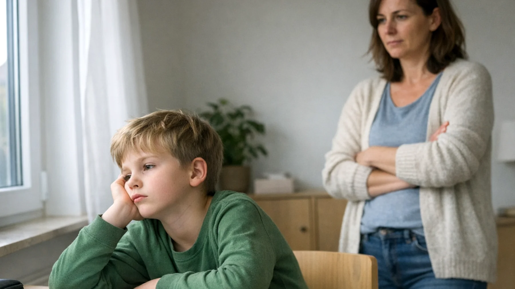 Die Mutter bemerkt, dass ihr Kind in der Schule zunehmend schlechtere Noten bekommt und keine Motivation zeigt, Hausaufgaben zu machen oder zu lernen. Das Kind vermeidet jede schulische Aufgabe, wirkt lustlos und sagt oft Sätze wie 'Das bringt doch nichts' oder 'Ich kann das sowieso nicht'. Die Mutter weiß nicht, wie sie ihr Kind wieder für das Lernen begeistern soll, ohne Druck auszuüben oder Konflikte zu provozieren."