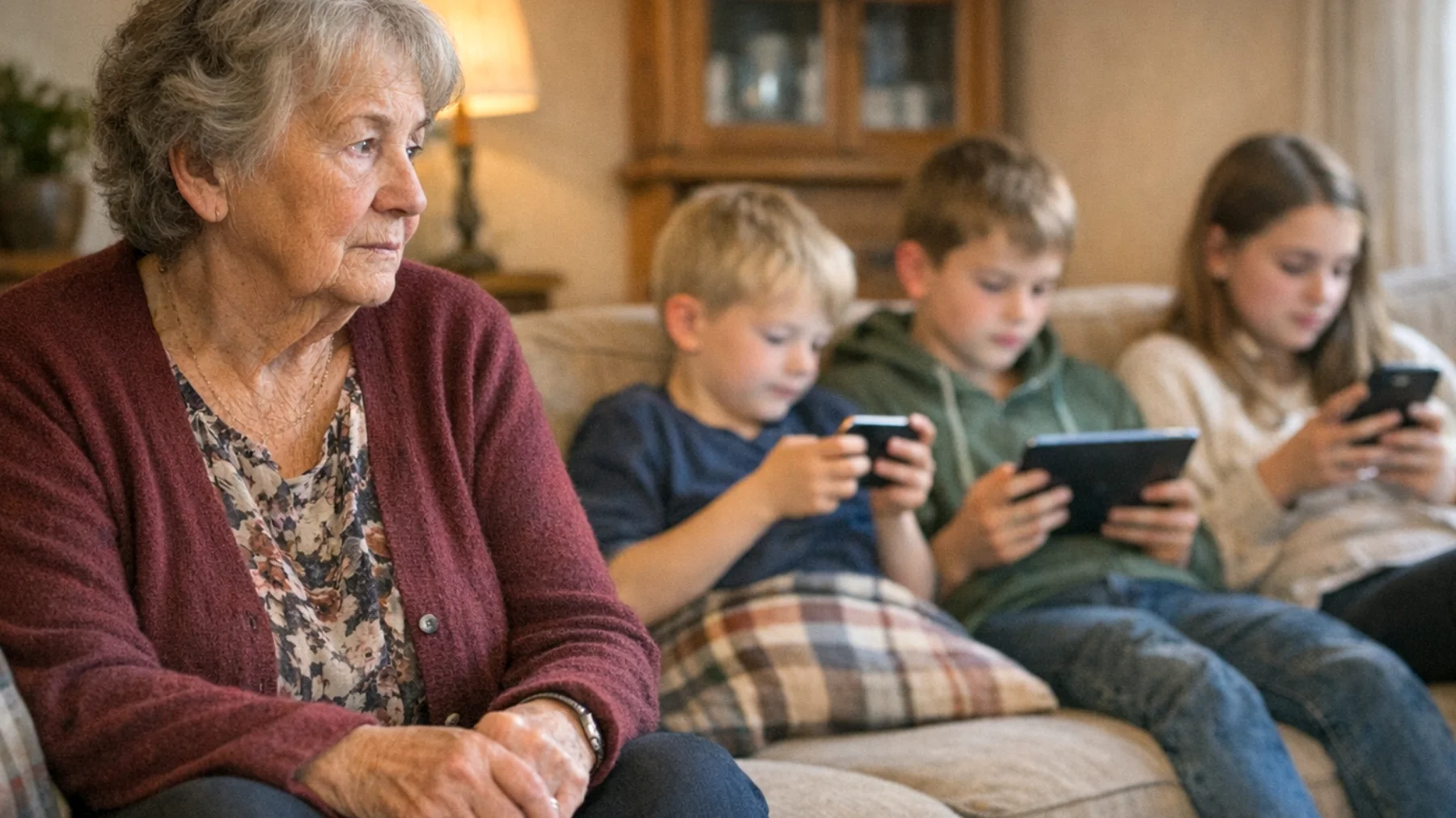 Die Oma bemerkt, dass ihre Enkelkinder bei jedem Familienbesuch sofort zum Smartphone oder Tablet greifen, anstatt Zeit mit ihr zu verbringen. Sie fühlt sich übergangen und weiß nicht, wie sie die Kinder von den Bildschirmen weglocken und eine echte Verbindung zu ihnen aufbauen kann, ohne als altmodisch oder streng zu wirken."